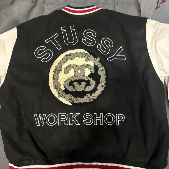 Stussy Black and White Varsity Jacket with Patches - Picture 3 of 4
